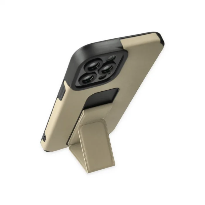 BUĞZ İphone 12 Pro Max Kılıf Mega Standlı Silikon - Gold