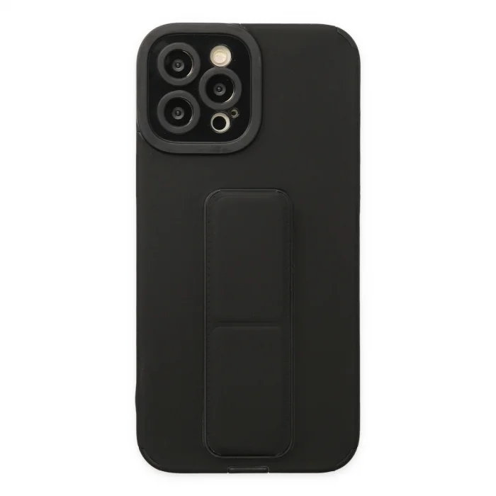 BUĞZ İphone 12 Pro Max Kılıf Mega Standlı Silikon - Siyah