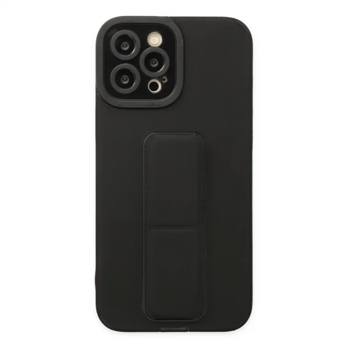 BUĞZ İphone 12 Pro Max Kılıf Mega Standlı Silikon - Siyah