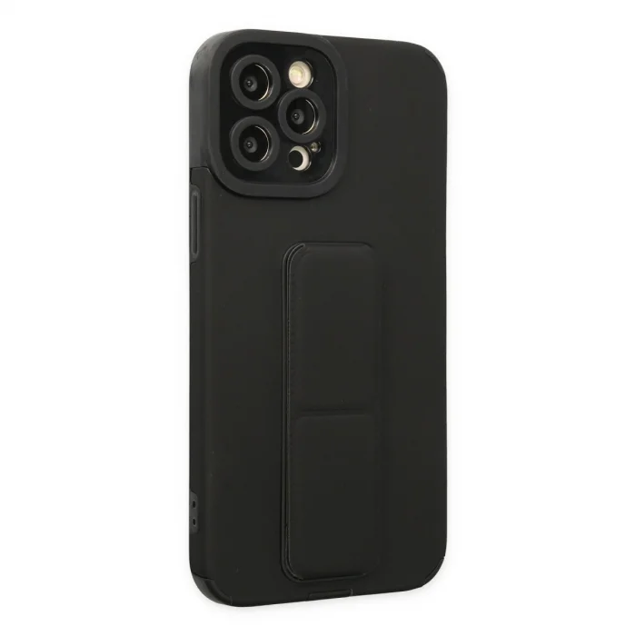 BUĞZ İphone 12 Pro Max Kılıf Mega Standlı Silikon - Siyah