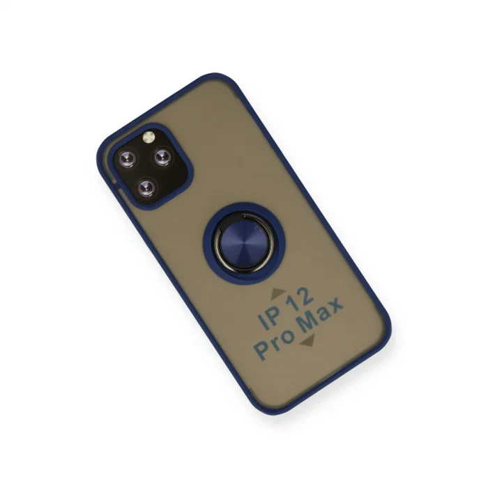 BUĞZ İphone 12 Pro Max Kılıf Montreal Yüzüklü Silikon Kapak - Lacivert