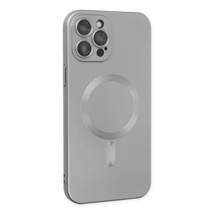 BUĞZ İphone 12 Pro Max Kılıf Moshi Lens Magneticsafe Silikon - Gümüş