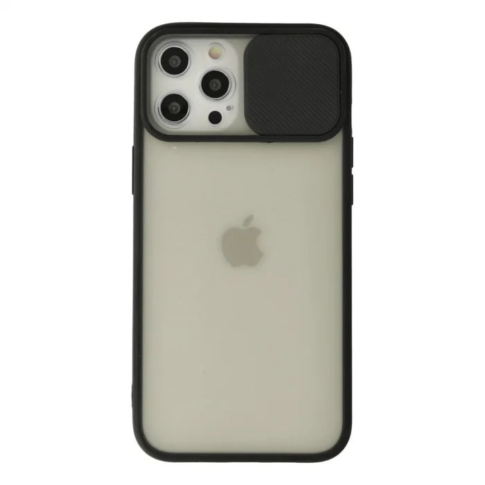 BUĞZ İphone 12 Pro Max Kılıf Palm Buzlu Kamera Sürgülü Silikon - Siyah