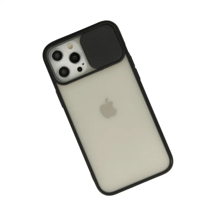 BUĞZ İphone 12 Pro Max Kılıf Palm Buzlu Kamera Sürgülü Silikon - Siyah