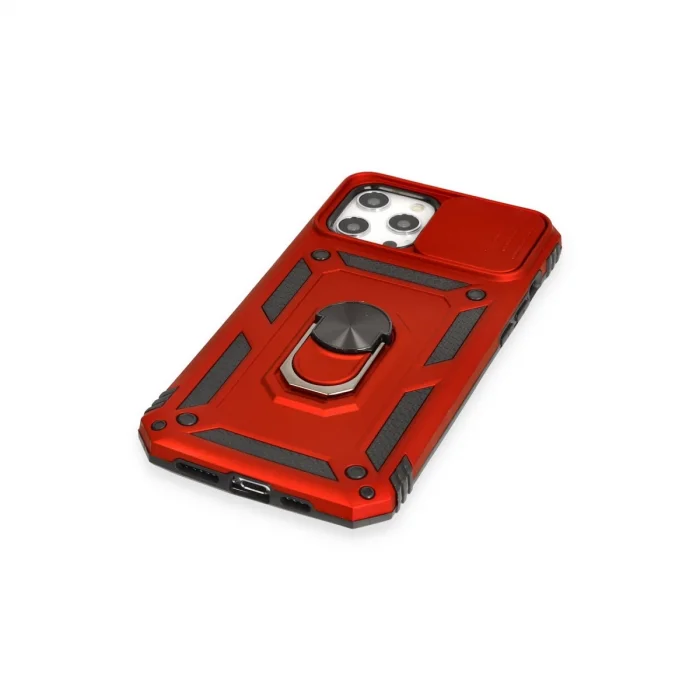 BUĞZ İphone 12 Pro Max Kılıf Pars Lens Yüzüklü Silikon - Kırmızı