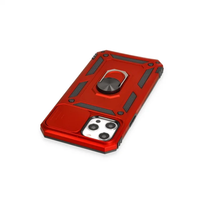 BUĞZ İphone 12 Pro Max Kılıf Pars Lens Yüzüklü Silikon - Kırmızı