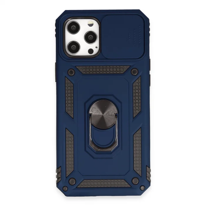 BUĞZ İphone 12 Pro Max Kılıf Pars Lens Yüzüklü Silikon - Lacivert