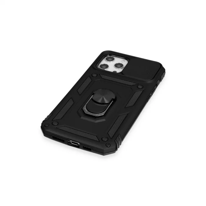 BUĞZ İphone 12 Pro Max Kılıf Pars Lens Yüzüklü Silikon - Siyah