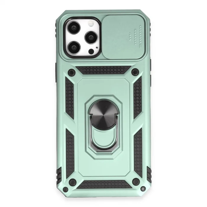 BUĞZ İphone 12 Pro Max Kılıf Pars Lens Yüzüklü Silikon - Yeşil