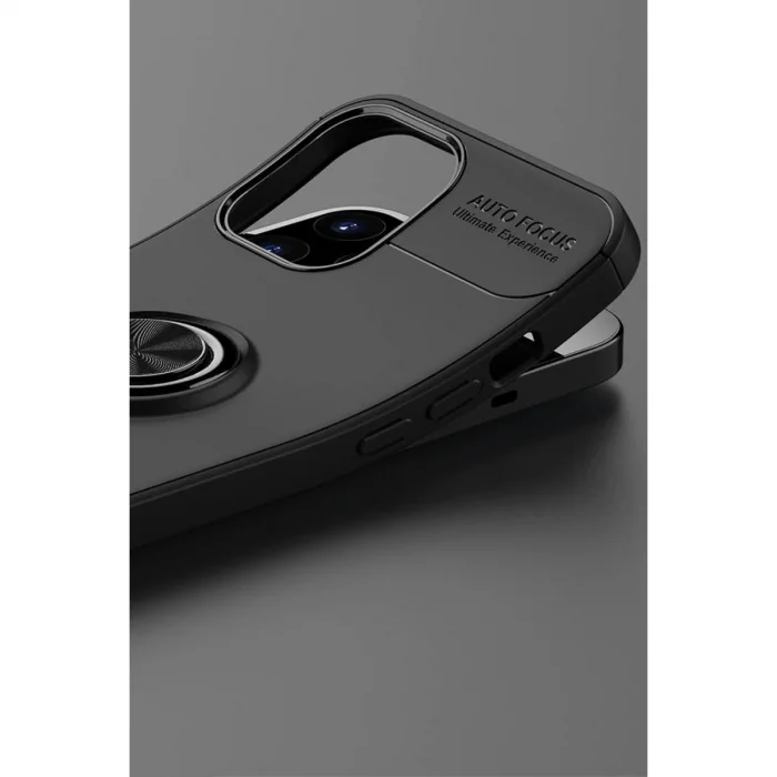 BUĞZ İphone 12 Pro Max Kılıf Range Yüzüklü Silikon - Siyah-gold