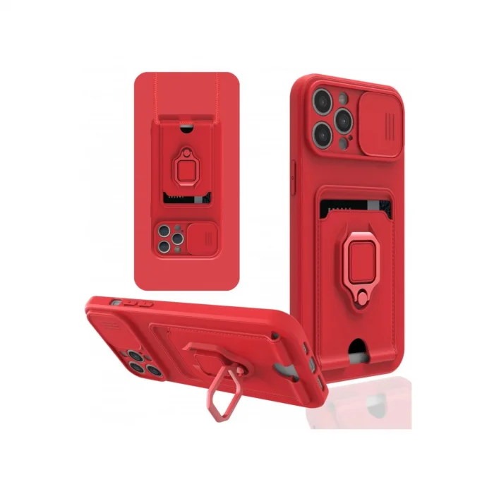 BUĞZ İphone 12 Pro Max Kılıf Zuma Kartvizitli Yüzüklü Silikon - Kırmızı