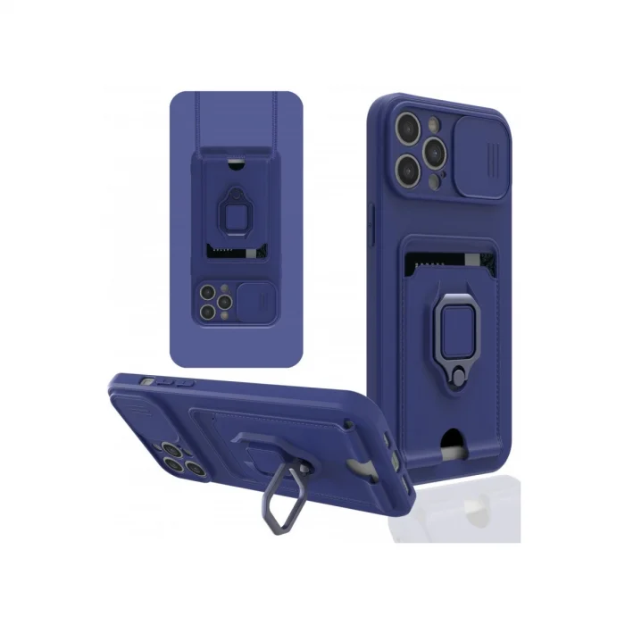 BUĞZ İphone 12 Pro Max Kılıf Zuma Kartvizitli Yüzüklü Silikon - Lacivert