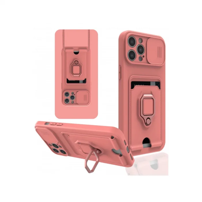 BUĞZ İphone 12 Pro Max Kılıf Zuma Kartvizitli Yüzüklü Silikon - Pembe