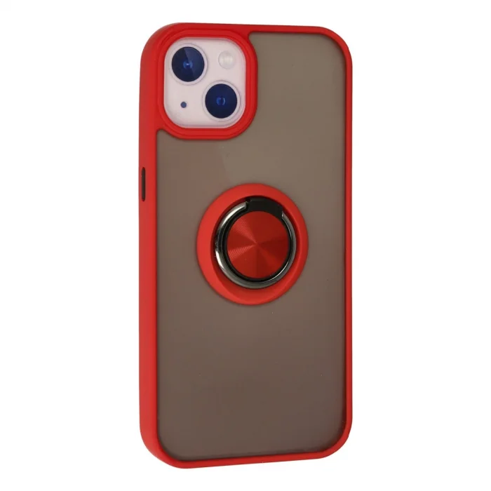 BUĞZ İphone 13 Kılıf Montreal Yüzüklü Silikon Kapak - Kırmızı