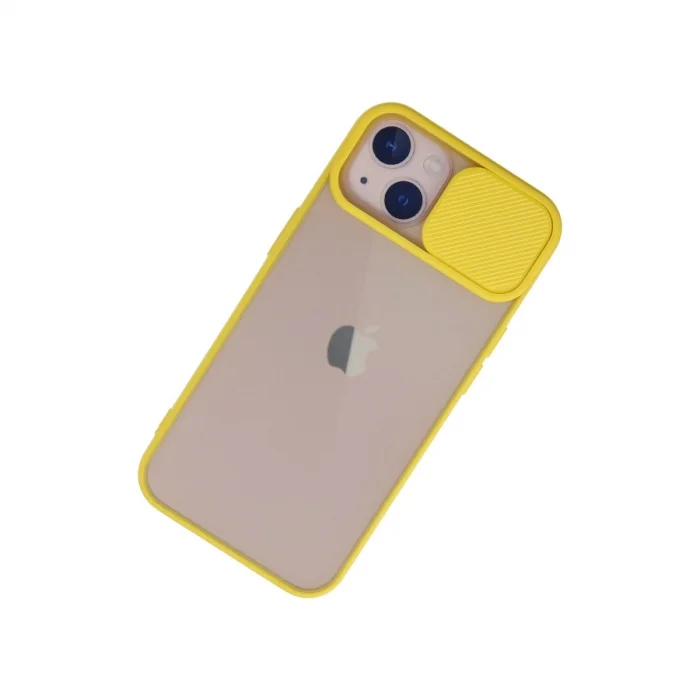 BUĞZ İphone 13 Kılıf Palm Buzlu Kamera Sürgülü Silikon - Sarı