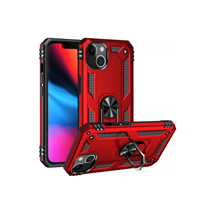 BUĞZ İphone 13 Kılıf Sofya Yüzüklü Silikon Kapak - Kırmızı