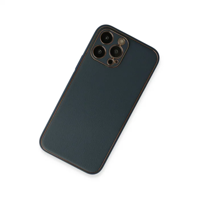 BUĞZ İphone 13 Pro Kılıf Coco Deri Silikon Kapak - Mavi