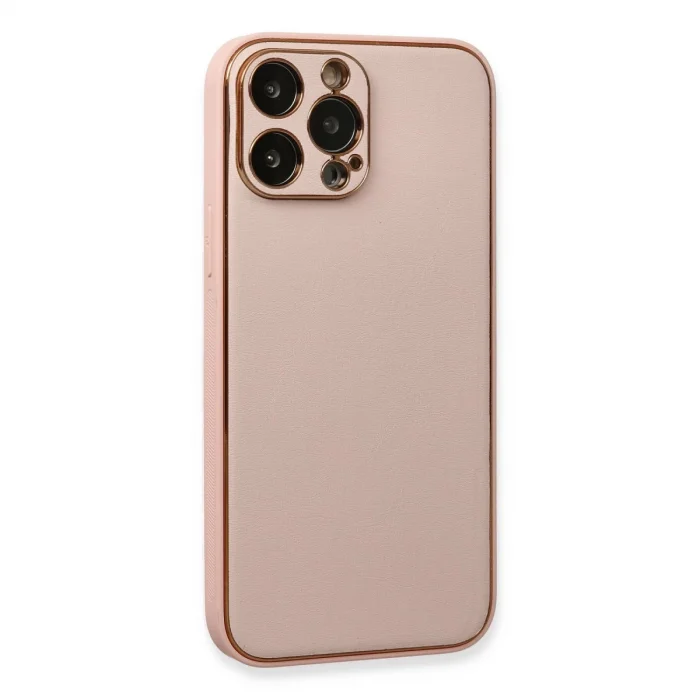 BUĞZ İphone 13 Pro Kılıf Coco Deri Silikon Kapak - Pembe