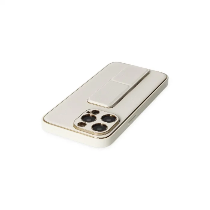 BUĞZ İphone 13 Pro Kılıf Coco Deri Standlı Kapak - Beyaz