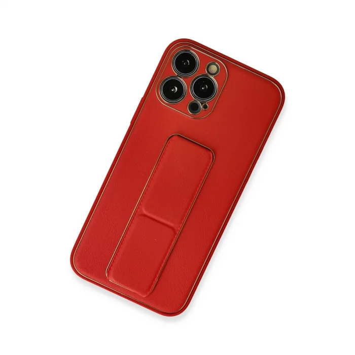 BUĞZ İphone 13 Pro Kılıf Coco Deri Standlı Kapak - Kırmızı