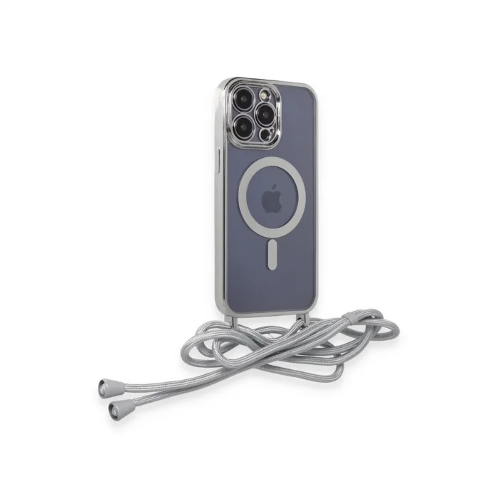BUĞZ İphone 13 Pro Kılıf Divo Lazer Askılı Magsafe Kapak - Gümüş