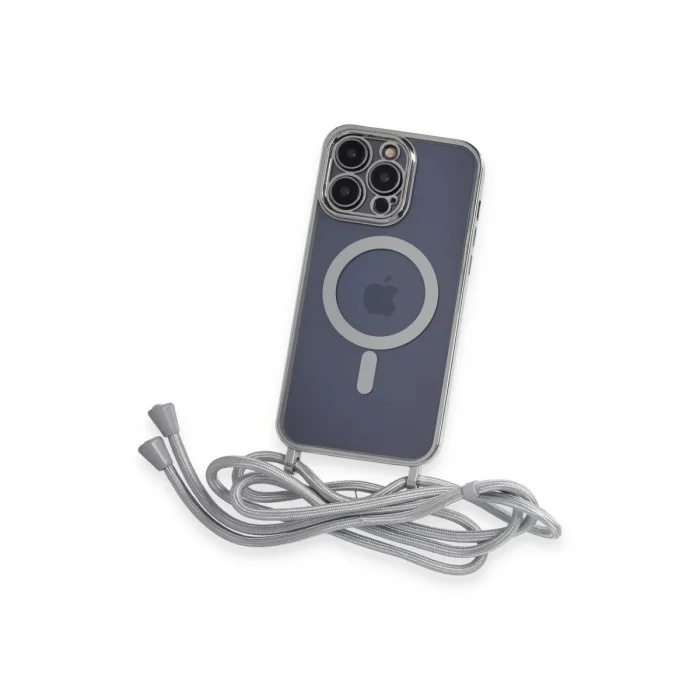 BUĞZ İphone 13 Pro Kılıf Divo Lazer Askılı Magsafe Kapak - Gümüş