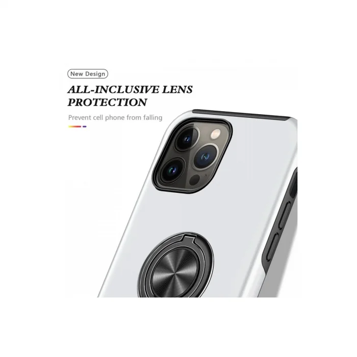 BUĞZ İphone 13 Pro Kılıf Elit Yüzüklü Kapak - Gümüş