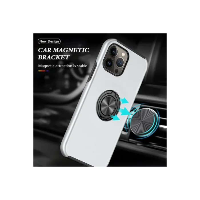 BUĞZ İphone 13 Pro Kılıf Elit Yüzüklü Kapak - Gümüş