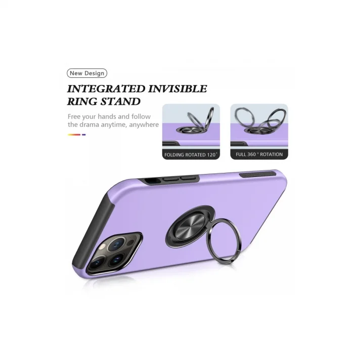 BUĞZ İphone 13 Pro Kılıf Elit Yüzüklü Kapak - Mor