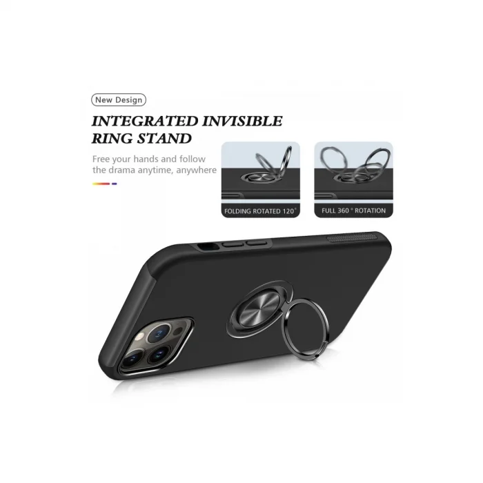 BUĞZ İphone 13 Pro Kılıf Elit Yüzüklü Kapak - Siyah