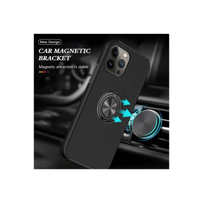 BUĞZ İphone 13 Pro Kılıf Elit Yüzüklü Kapak - Siyah