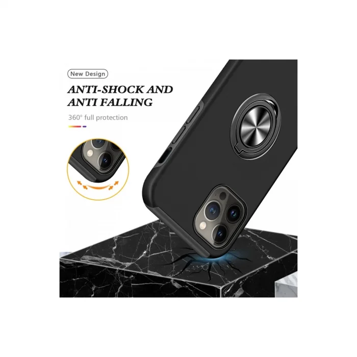 BUĞZ İphone 13 Pro Kılıf Elit Yüzüklü Kapak - Siyah