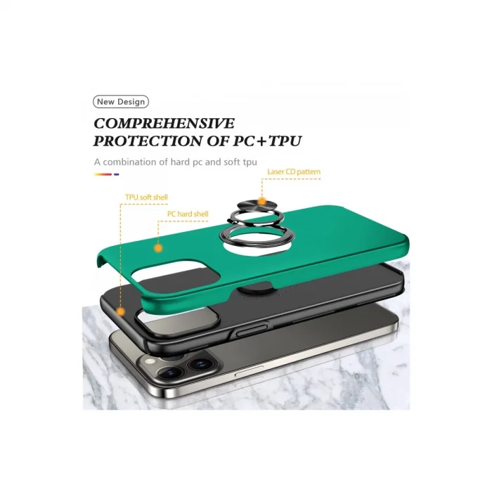 BUĞZ İphone 13 Pro Kılıf Elit Yüzüklü Kapak - Yeşil