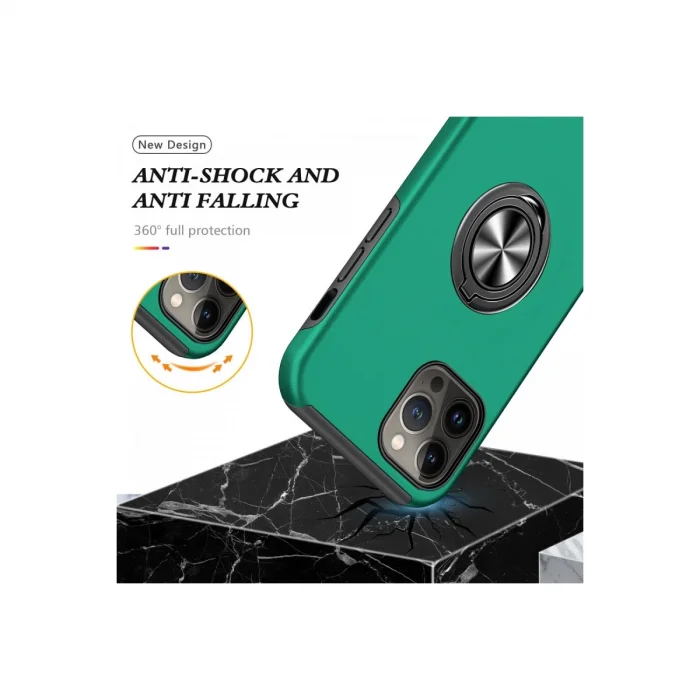 BUĞZ İphone 13 Pro Kılıf Elit Yüzüklü Kapak - Yeşil