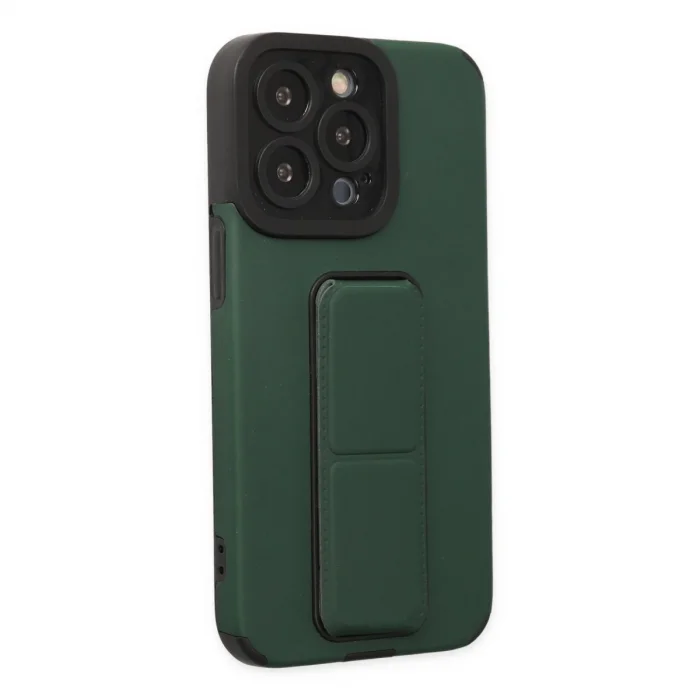 BUĞZ İphone 13 Pro Kılıf Mega Standlı Silikon - Yeşil