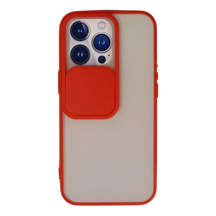 BUĞZ İphone 13 Pro Kılıf Palm Buzlu Kamera Sürgülü Silikon - Kırmızı