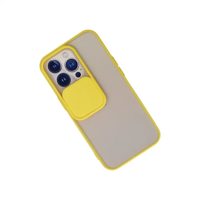 BUĞZ İphone 13 Pro Kılıf Palm Buzlu Kamera Sürgülü Silikon - Sarı