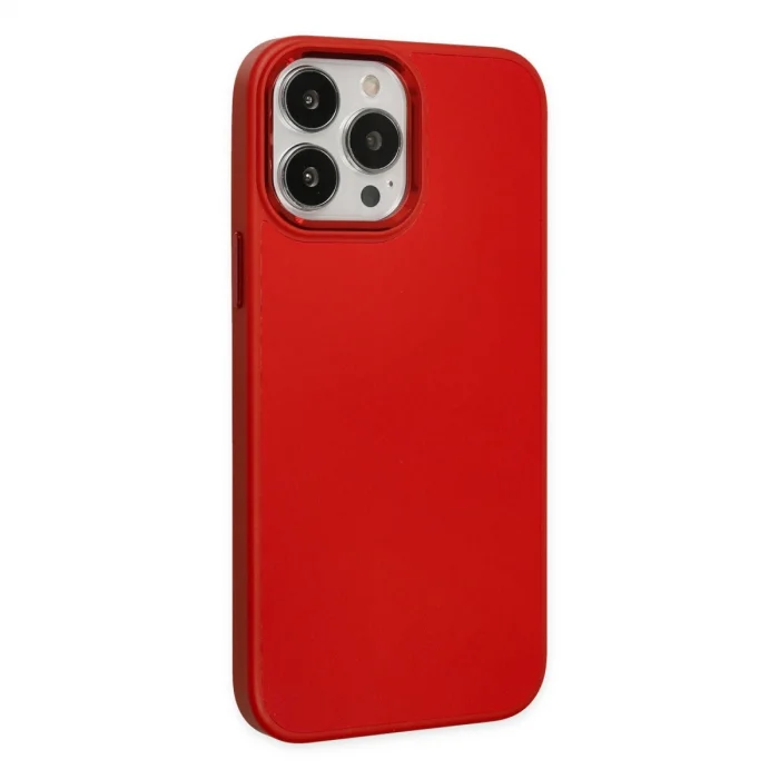 BUĞZ İphone 13 Pro Max Kılıf Asya Deri Silikon - Kırmızı
