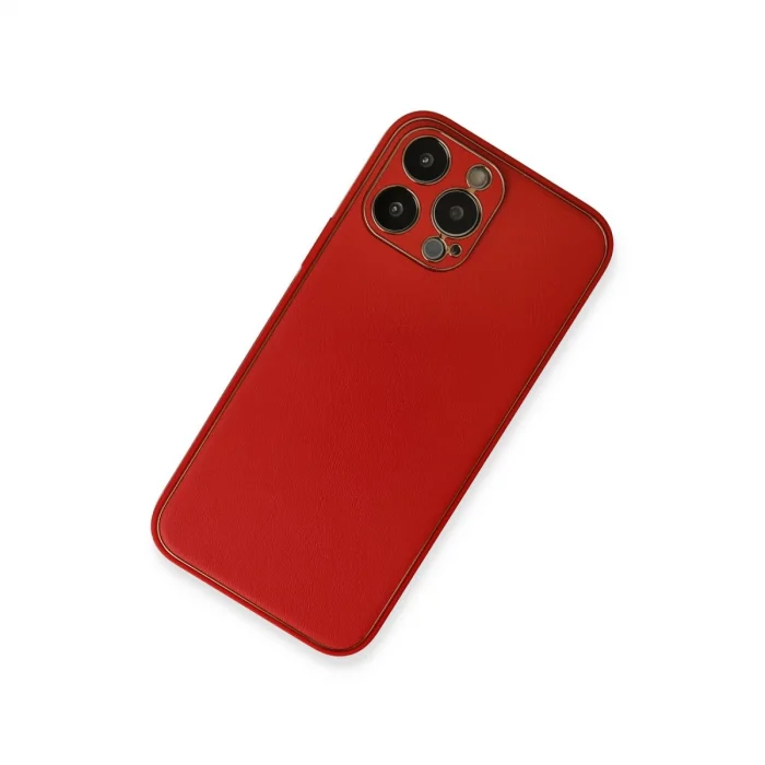 BUĞZ İphone 13 Pro Max Kılıf Coco Deri Silikon Kapak - Kırmızı