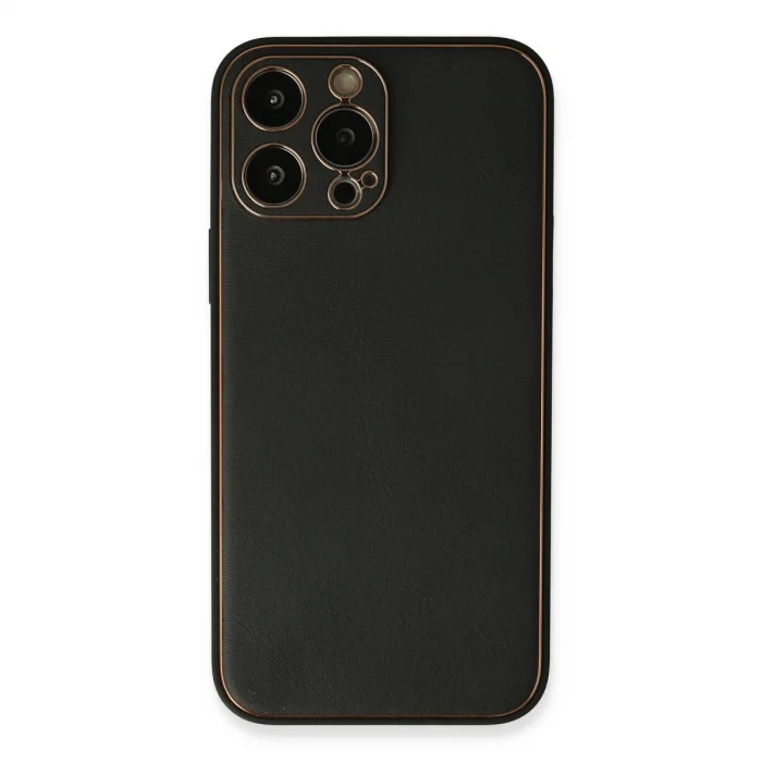 BUĞZ İphone 13 Pro Max Kılıf Coco Deri Silikon Kapak - Siyah