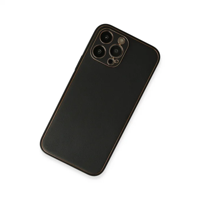 BUĞZ İphone 13 Pro Max Kılıf Coco Deri Silikon Kapak - Siyah