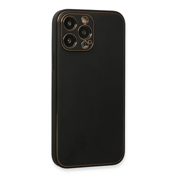 BUĞZ İphone 13 Pro Max Kılıf Coco Deri Silikon Kapak - Siyah