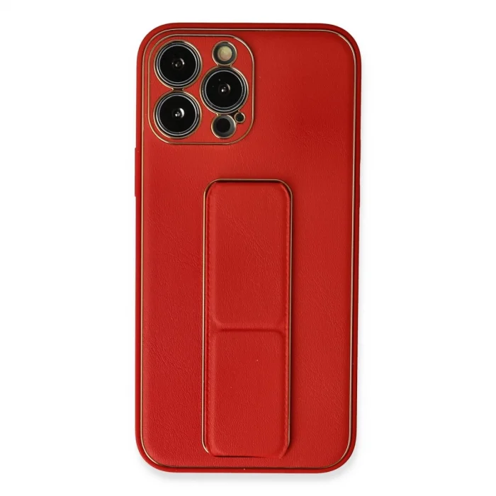 BUĞZ İphone 13 Pro Max Kılıf Coco Deri Standlı Kapak - Kırmızı