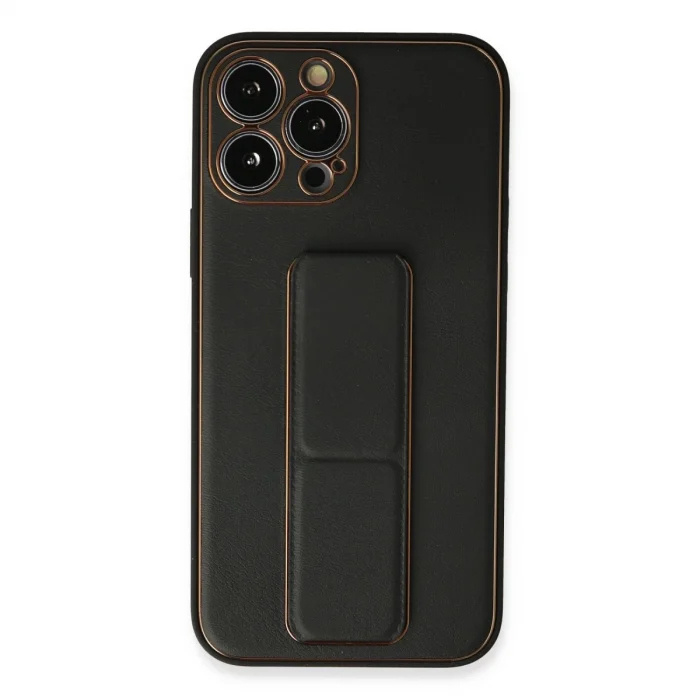 BUĞZ İphone 13 Pro Max Kılıf Coco Deri Standlı Kapak - Siyah