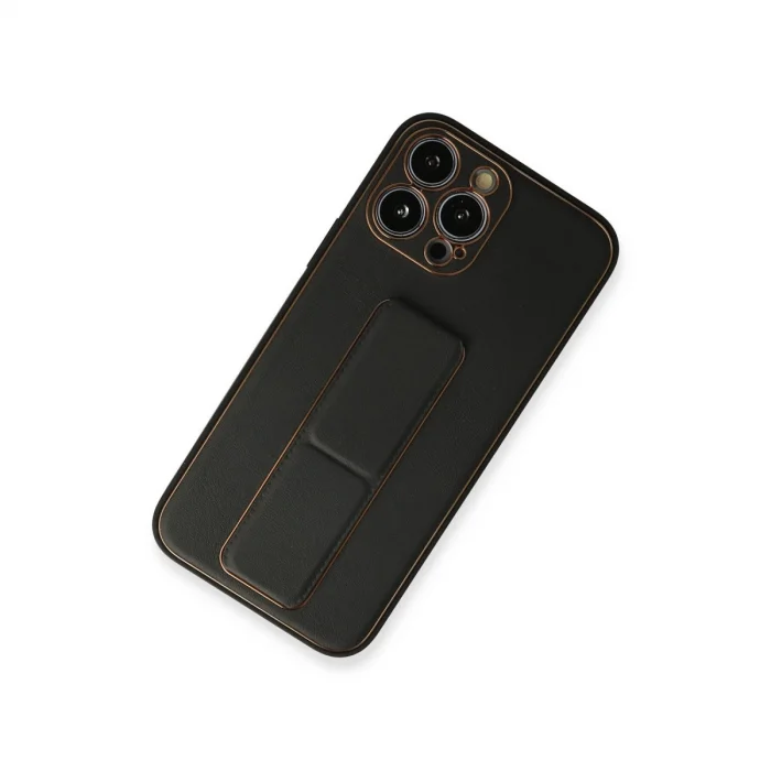 BUĞZ İphone 13 Pro Max Kılıf Coco Deri Standlı Kapak - Siyah