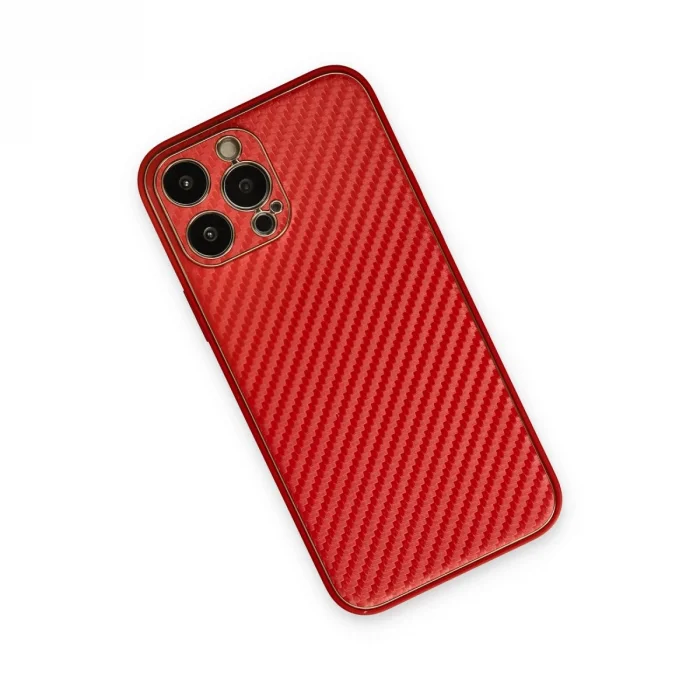 BUĞZ İphone 13 Pro Max Kılıf Coco Karbon Silikon - Kırmızı