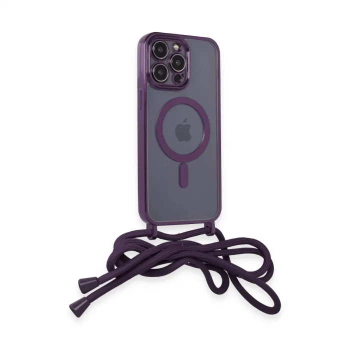 BUĞZ İphone 13 Pro Max Kılıf Divo Lazer Askılı Magsafe Kapak - Derin Mor