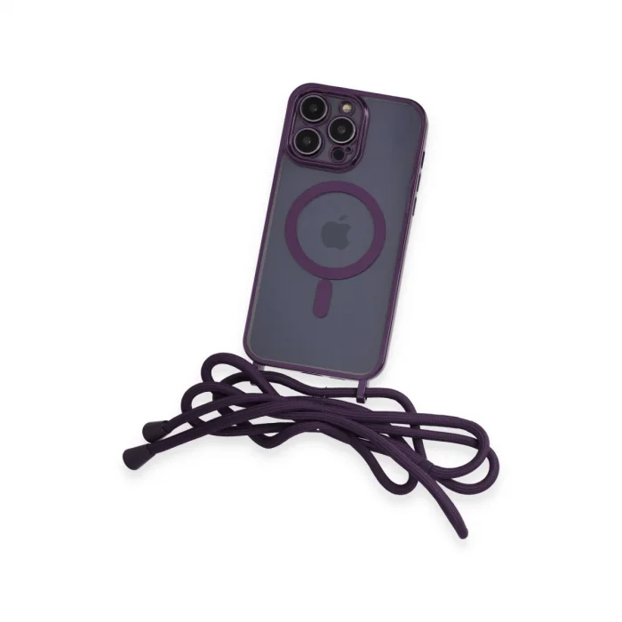 BUĞZ İphone 13 Pro Max Kılıf Divo Lazer Askılı Magsafe Kapak - Derin Mor