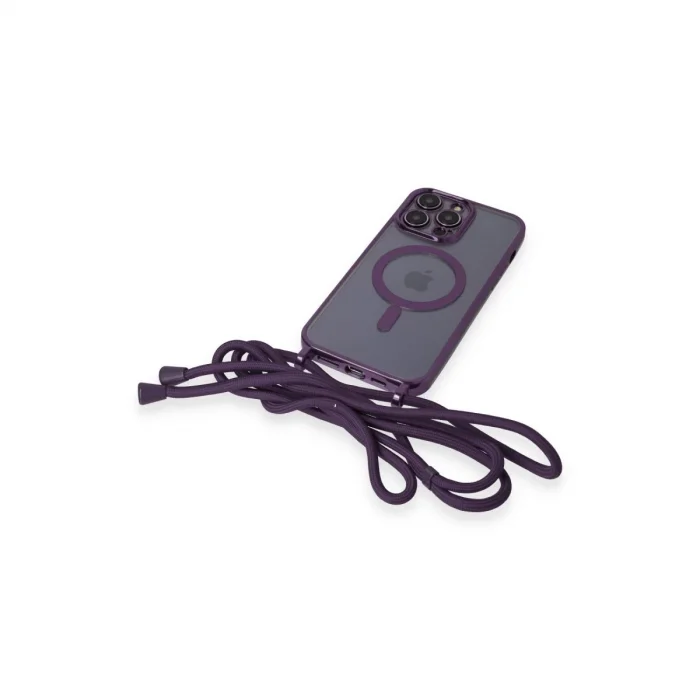 BUĞZ İphone 13 Pro Max Kılıf Divo Lazer Askılı Magsafe Kapak - Derin Mor