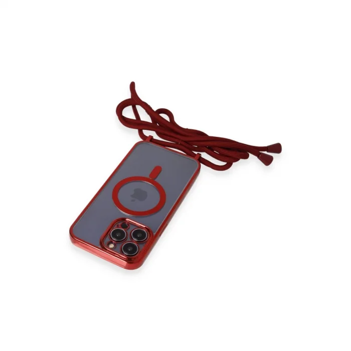 BUĞZ İphone 13 Pro Max Kılıf Divo Lazer Askılı Magsafe Kapak - Kırmızı